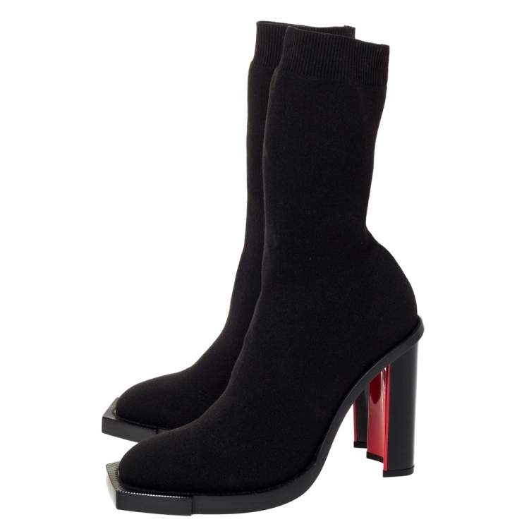 Pre Owned Alexander McQueen Black Stretch Knit New Hybrid Ankle Booties Size 38 