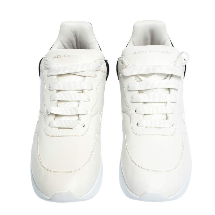 Pre Owned Alexander McQueen White/Black Leather Larry Low Top Sneakers Size 46