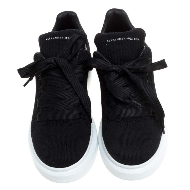 Pre Owned Alexander Mcqueen Black Textured Fabric Oversized Low Top Sneakers Size 39