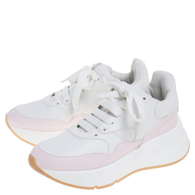 Pre Owned Alexander McQueen White/Pink Leather Oversized Runner Low Top Sneakers Size 37