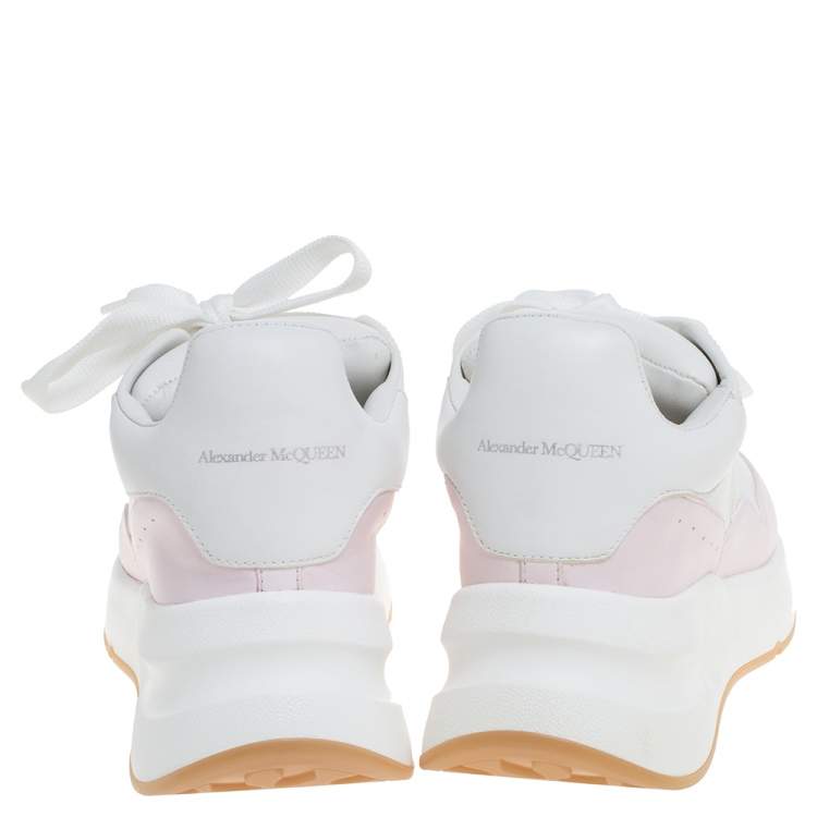 Pre Owned Alexander McQueen White/Pink Leather Oversized Runner Low Top Sneakers Size 37