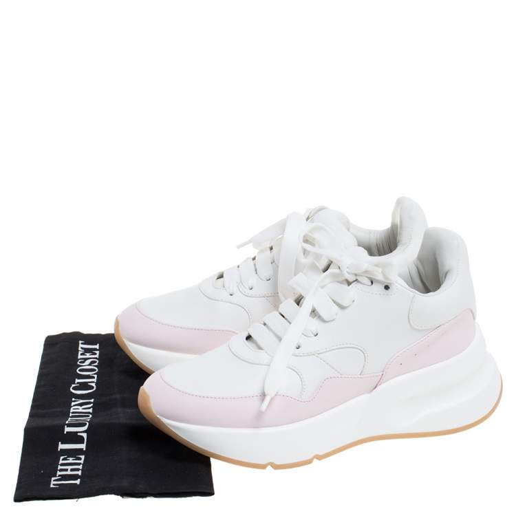 Pre Owned Alexander McQueen White/Pink Leather Oversized Runner Low Top Sneakers Size 37