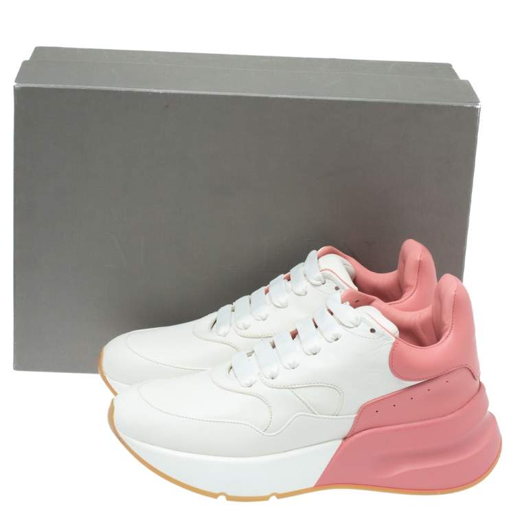Pre Owned Alexander McQueen White/Pink Leather Oversized Runner Low Top Sneakers Size 38.5