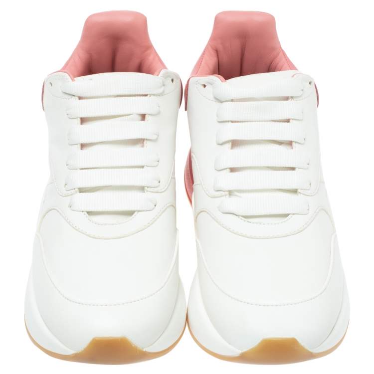 Pre Owned Alexander McQueen White/Pink Leather Oversized Runner Low Top Sneakers Size 38.5
