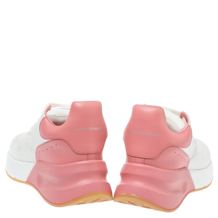 Pre Owned Alexander McQueen White/Pink Leather Oversized Runner Low Top Sneakers Size 38.5