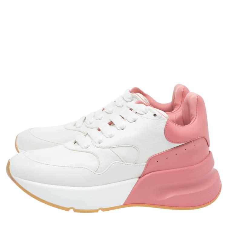 Pre Owned Alexander McQueen White/Pink Leather Oversized Runner Low Top Sneakers Size 38.5
