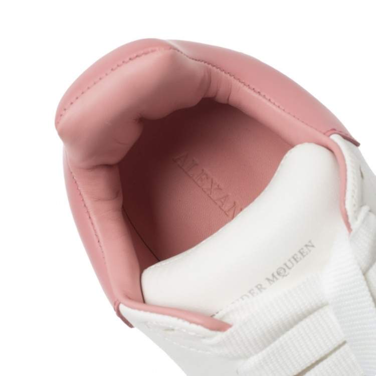 Pre Owned Alexander McQueen White/Pink Leather Oversized Runner Low Top Sneakers Size 38.5
