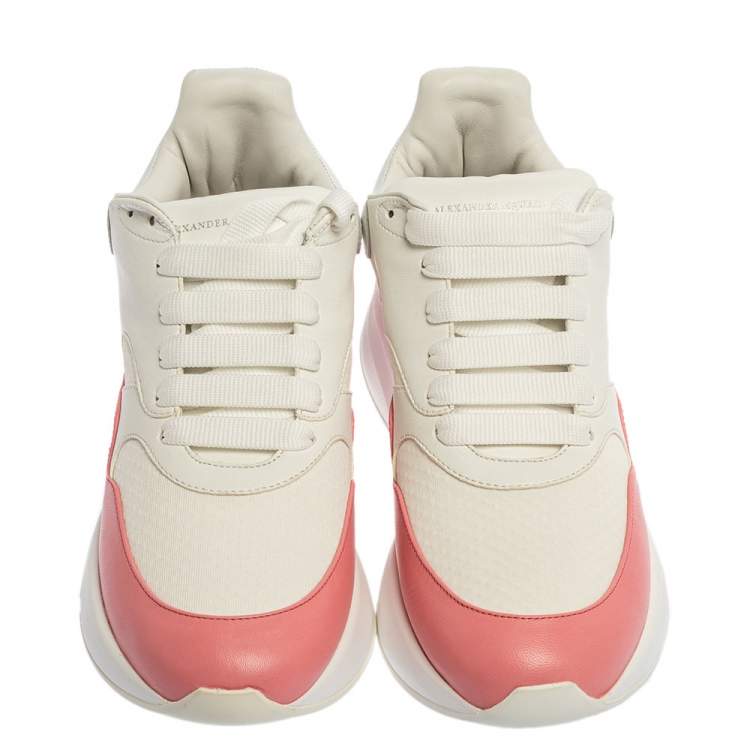 Pre Owned Alexander McQueen White/Pink Leather Oversized Runner Low Top Sneakers Size 41