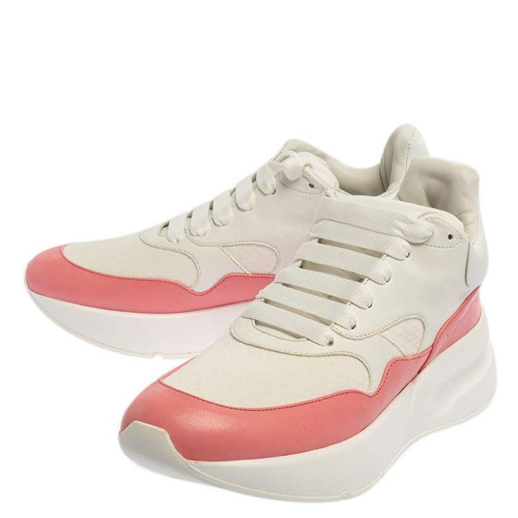 Pre Owned Alexander McQueen White/Pink Leather Oversized Runner Low Top Sneakers Size 41