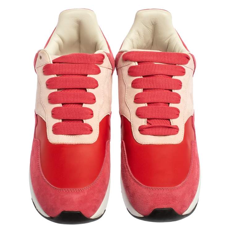 Pre Owned Alexander McQueen Red/Pink Suede Leather Low Top Sneakers Size 40