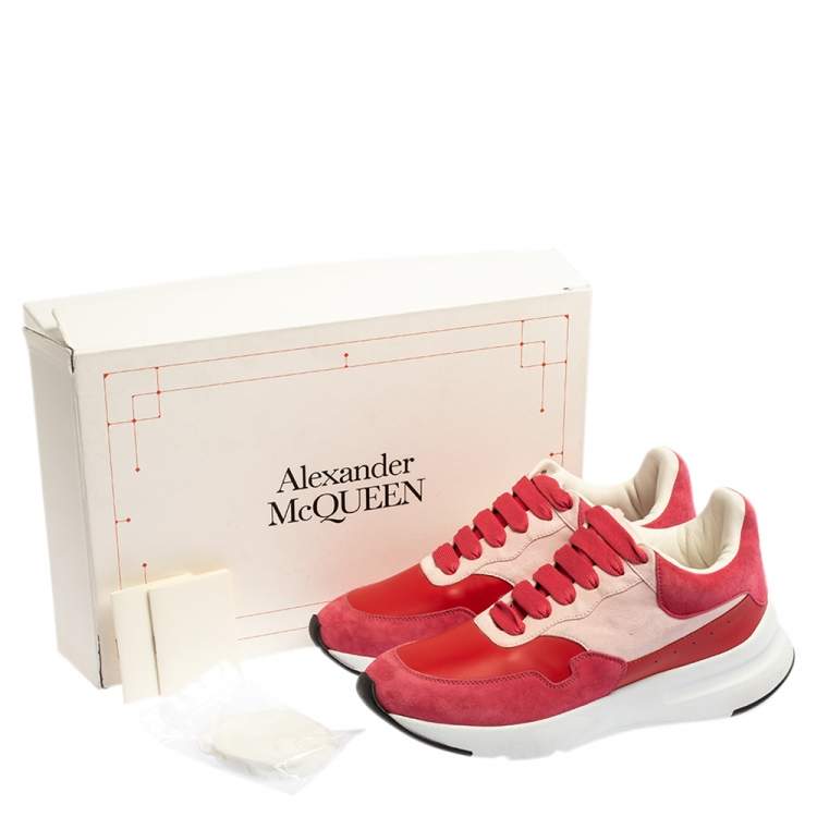 Pre Owned Alexander McQueen Red/Pink Suede Leather Low Top Sneakers Size 40