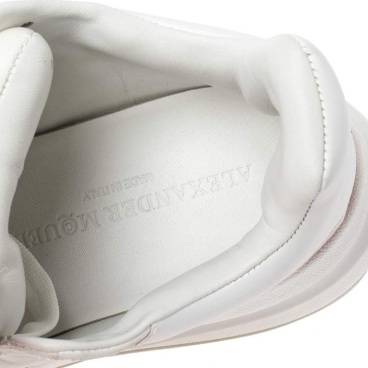 Pre Owned Alexander McQueen White/Red Leather And Mesh Oversized Runner Low Top Sneakers Size 38