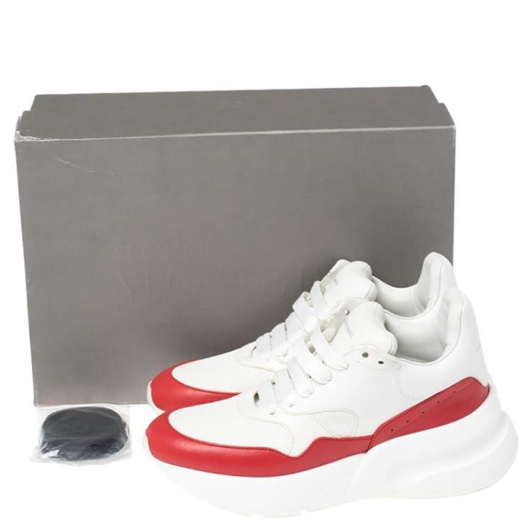 Pre Owned Alexander McQueen White/Red Leather And Mesh Oversized Runner Low Top Sneakers Size 38