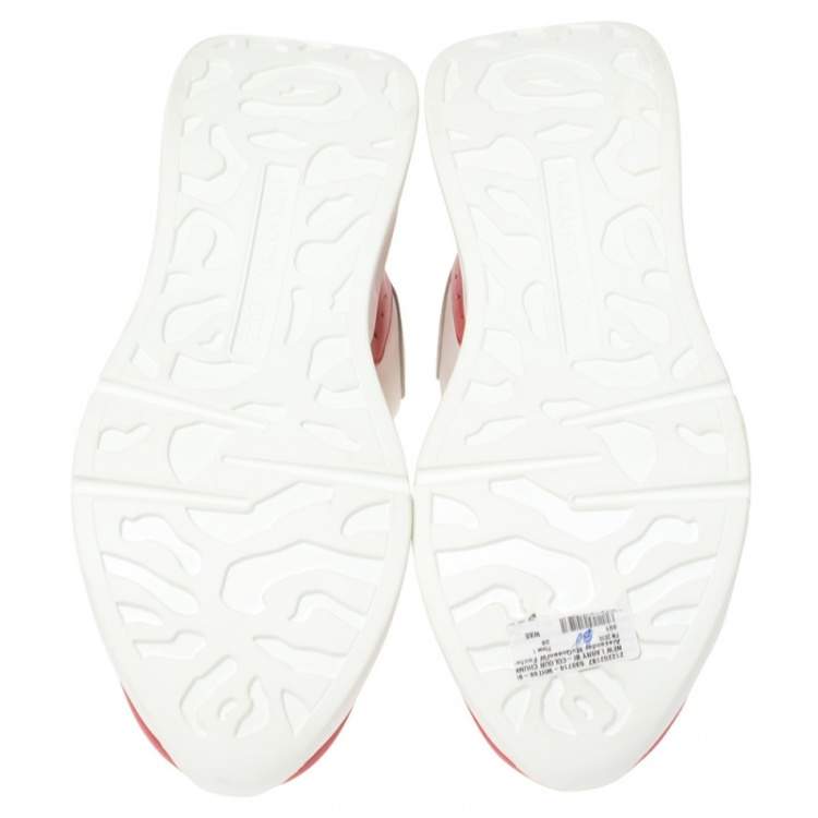 Pre Owned Alexander McQueen White/Red Leather And Mesh Oversized Runner Low Top Sneakers Size 38