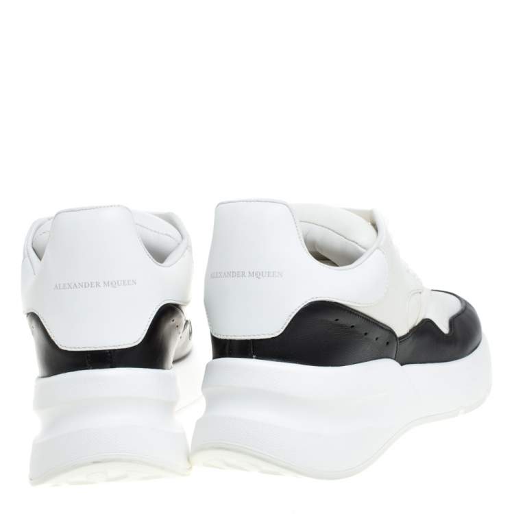 Pre Owned Alexander McQueen White/Black Leather Oversized Sole Runner Sneakers Size 38.5