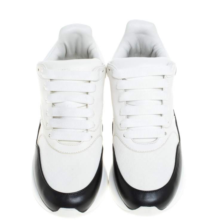Pre Owned Alexander McQueen White/Black Leather Oversized Sole Runner Sneakers Size 38.5