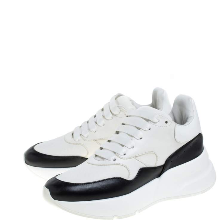 Pre Owned Alexander McQueen White/Black Leather Oversized Sole Runner Sneakers Size 38.5