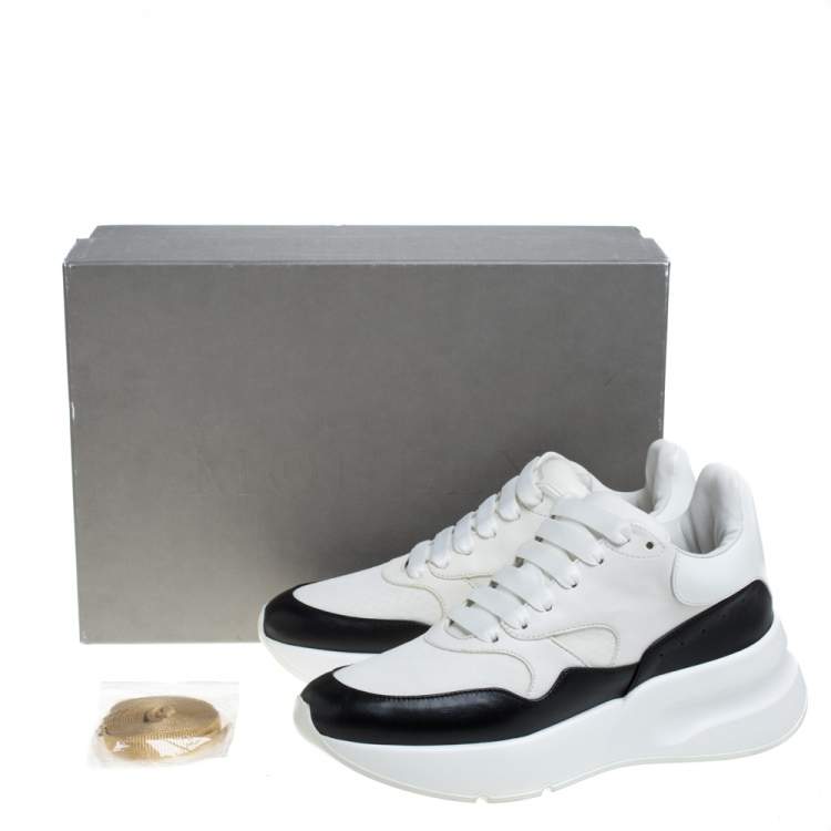 Pre Owned Alexander McQueen White/Black Leather Oversized Sole Runner Sneakers Size 38.5