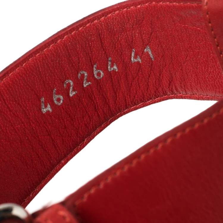 Pre Owned Alexander McQueen Red Leather Buckle Strappy Platform Sandals Size 41