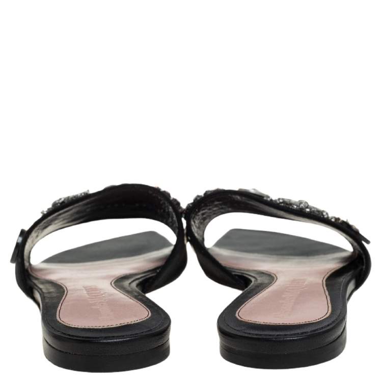 Pre Owned Alexander McQueen Black Suede Crystal Embellished Flats Size 37