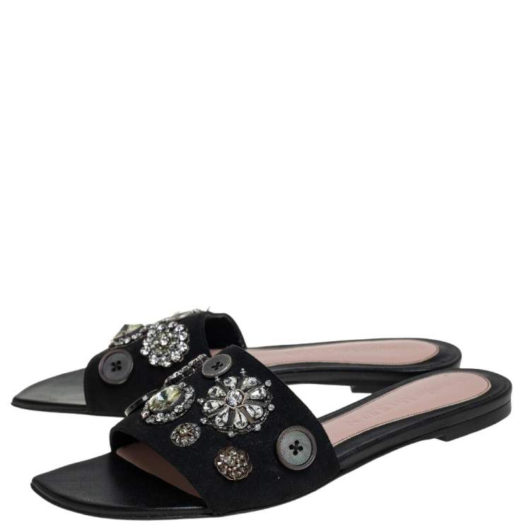Pre Owned Alexander McQueen Black Suede Crystal Embellished Flats Size 37