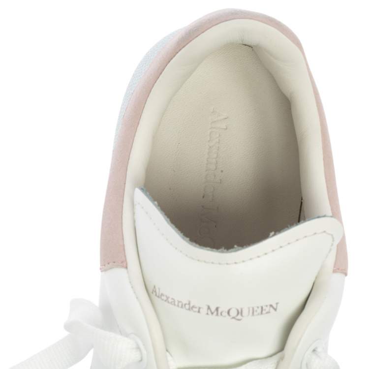 Pre Owned Alexander McQueen White/Pink Leather and Suede Larry Low Top Sneakers Size 39