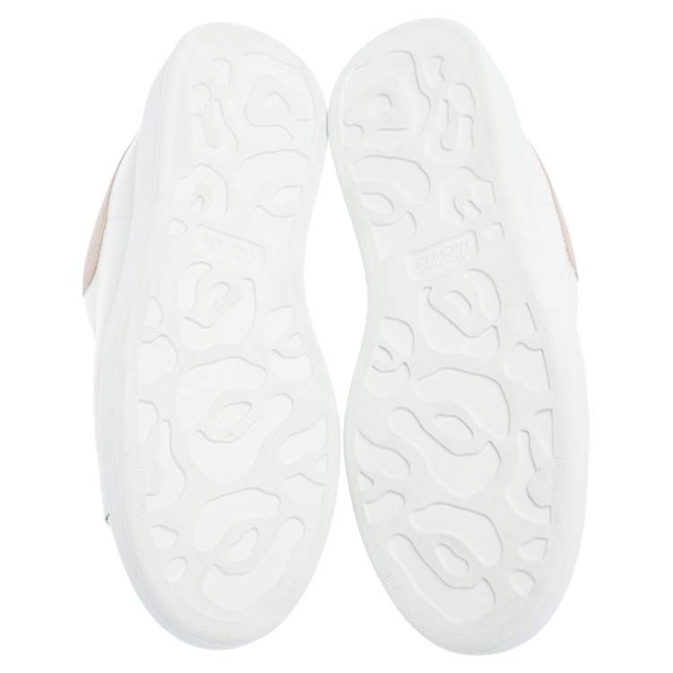 Pre Owned Alexander McQueen White/Pink Leather and Suede Larry Low Top Sneakers Size 39