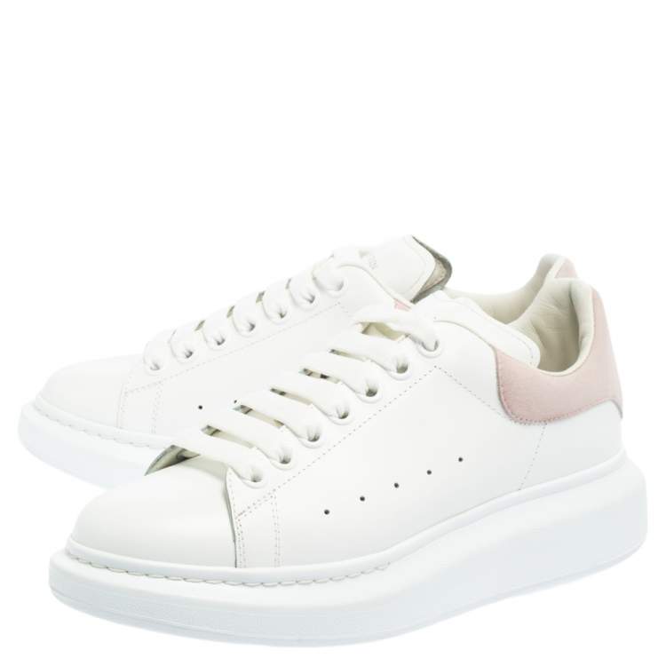Pre Owned Alexander McQueen White/Pink Leather and Suede Larry Low Top Sneakers Size 39