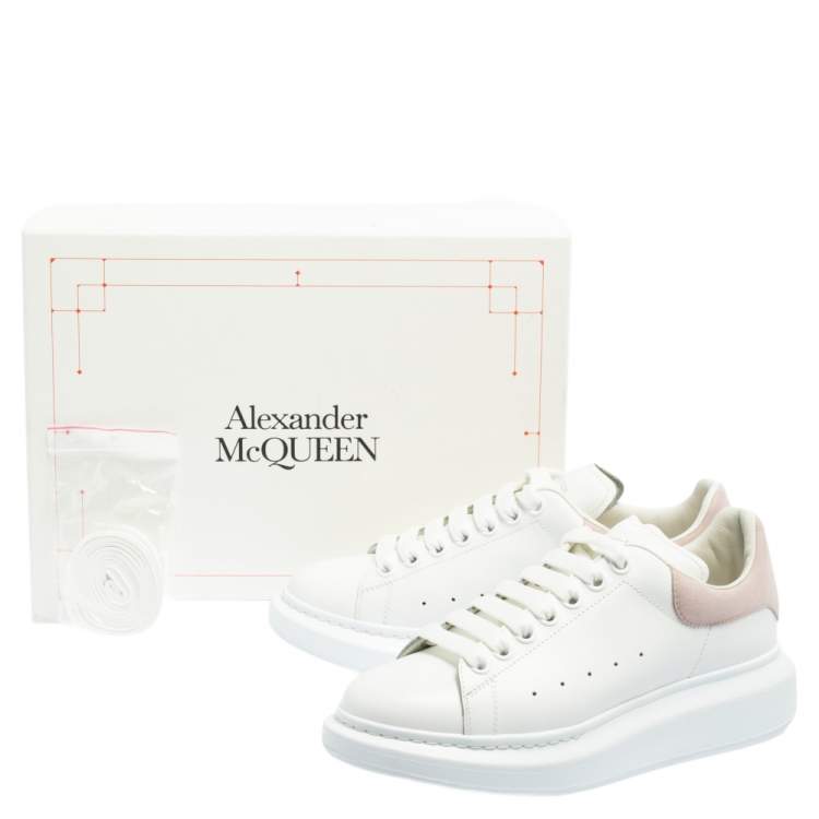 Pre Owned Alexander McQueen White/Pink Leather and Suede Larry Low Top Sneakers Size 39