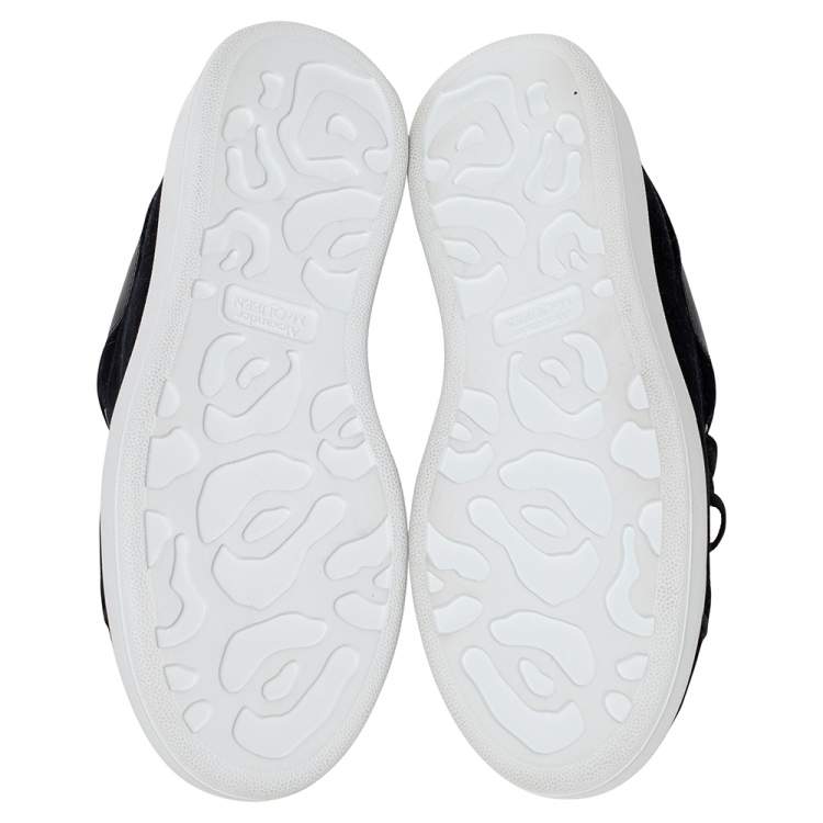 Pre Owned Alexander McQueen Black Velvet And Leather Oversized Low Top Sneakers Size 37.5