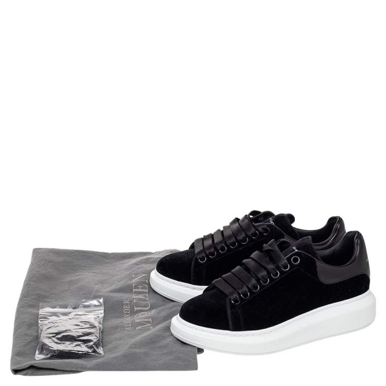 Pre Owned Alexander McQueen Black Velvet And Leather Oversized Low Top Sneakers Size 37.5