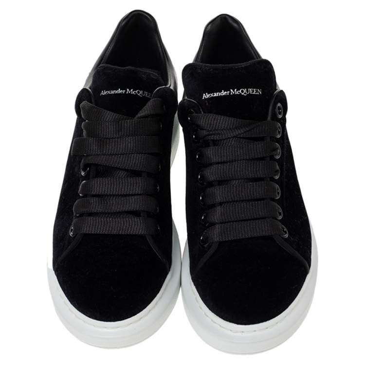 Pre Owned Alexander McQueen Black Velvet And Leather Oversized Low Top Sneakers Size 37.5