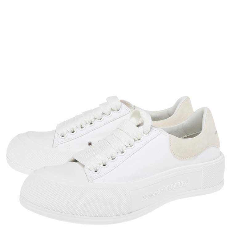 Pre Owned Alexander McQueen White/Grey Canvas And Suede Oversized Sneakers Size 37