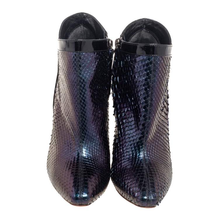 Pre Owned Alexander McQueen Multicolor Python Leather Ankle Booties Size 38