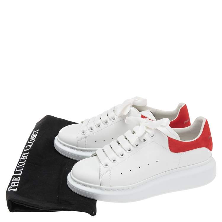 Pre Owned Alexander McQueen White/Red Leather and Suede Oversized Sneakers Size 38.5