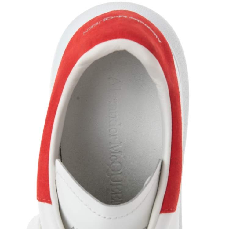 Pre Owned Alexander McQueen White/Red Leather and Suede Oversized Sneakers Size 38.5