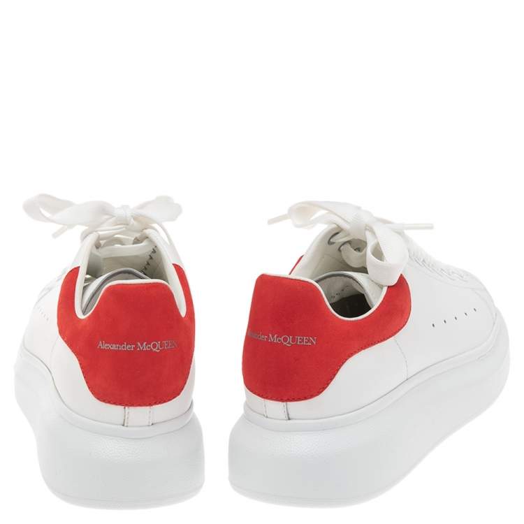 Pre Owned Alexander McQueen White/Red Leather and Suede Oversized Sneakers Size 38.5