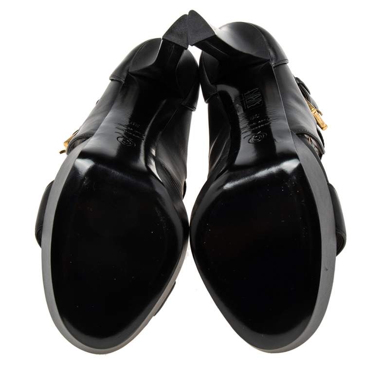 Pre Owned Alexander McQueen Black Leather French Gloss Platform Strappy Sandals Size 39