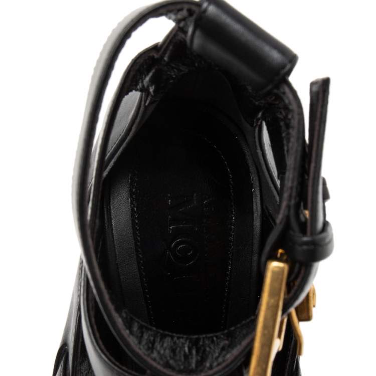 Pre Owned Alexander McQueen Black Leather French Gloss Platform Strappy Sandals Size 39
