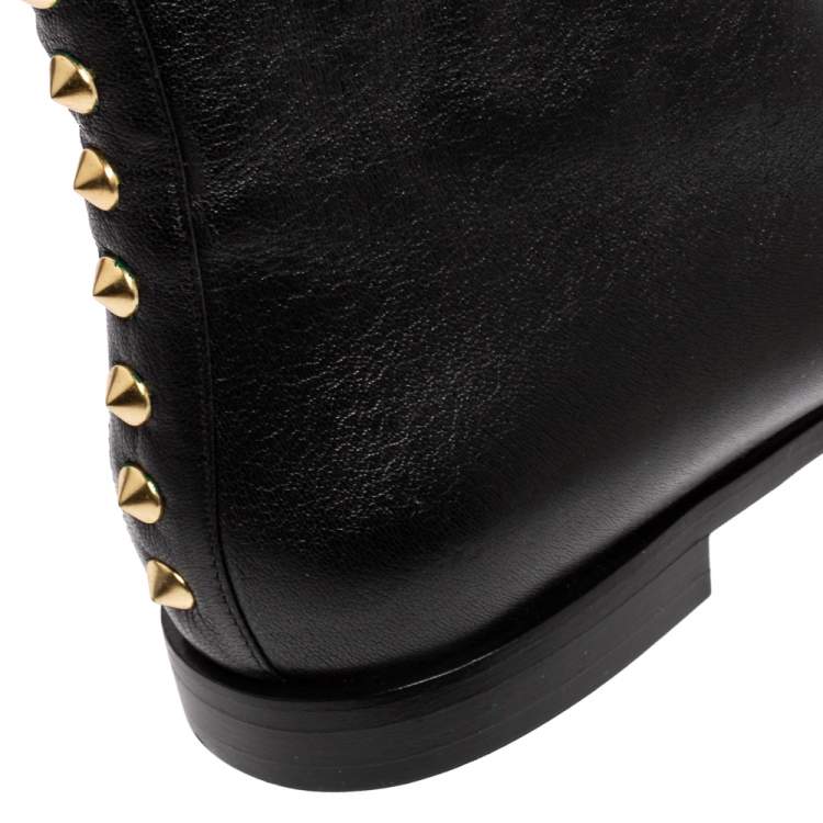 Pre Owned Alexander McQueen Black Leather Studded Knee Length Boots Size 40