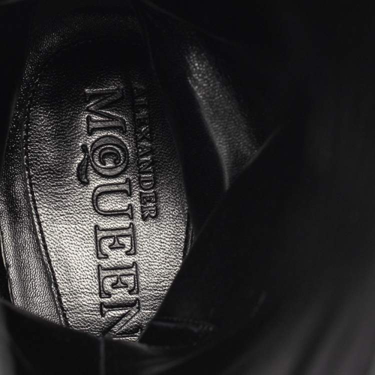 Pre Owned Alexander McQueen Black Leather Studded Knee Length Boots Size 40