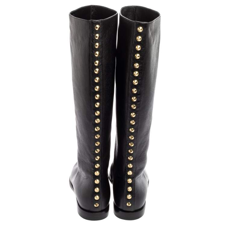 Pre Owned Alexander McQueen Black Leather Studded Knee Length Boots Size 40