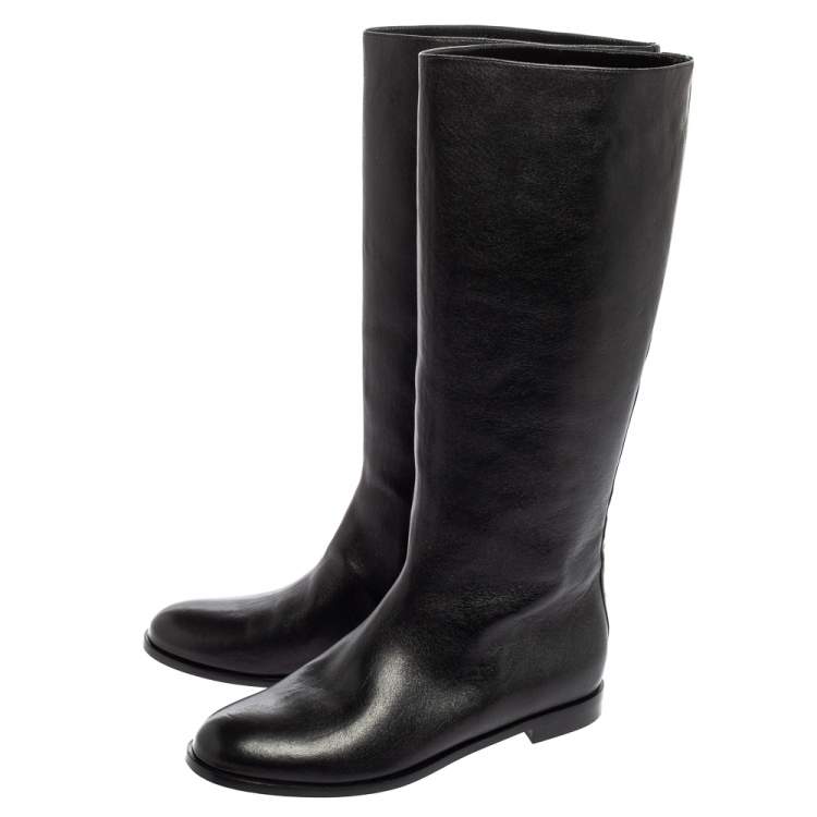 Pre Owned Alexander McQueen Black Leather Studded Knee Length Boots Size 40