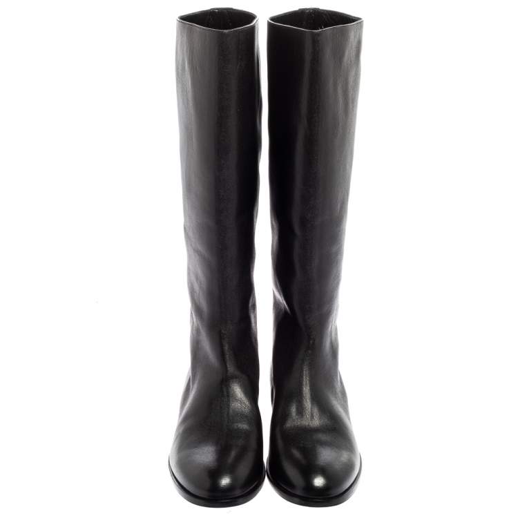 Pre Owned Alexander McQueen Black Leather Studded Knee Length Boots Size 40