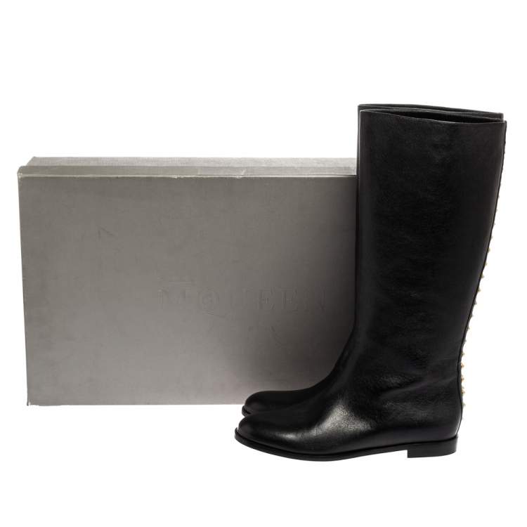 Pre Owned Alexander McQueen Black Leather Studded Knee Length Boots Size 40