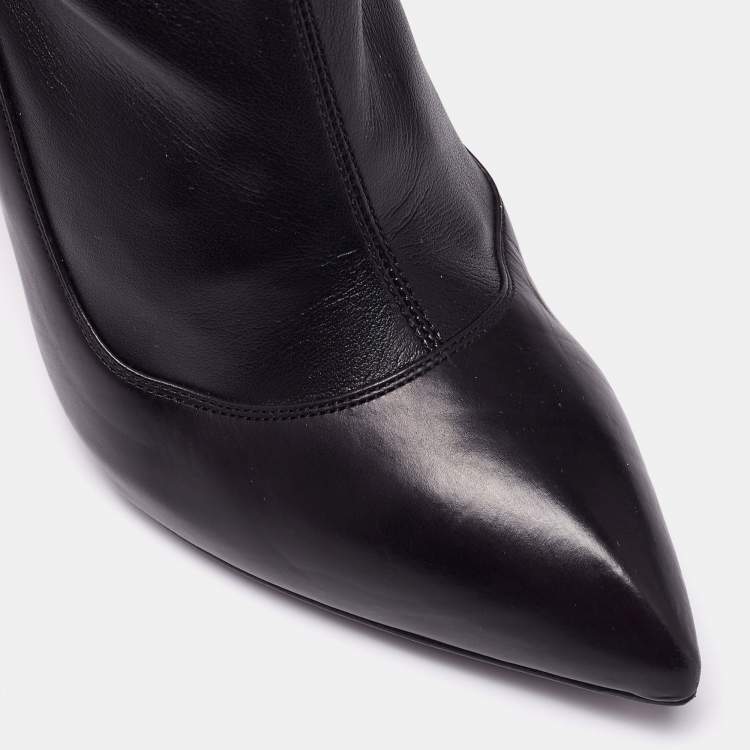 Pre Owned Alexander McQueen Black Leather Over The Knee Boots Size 37 