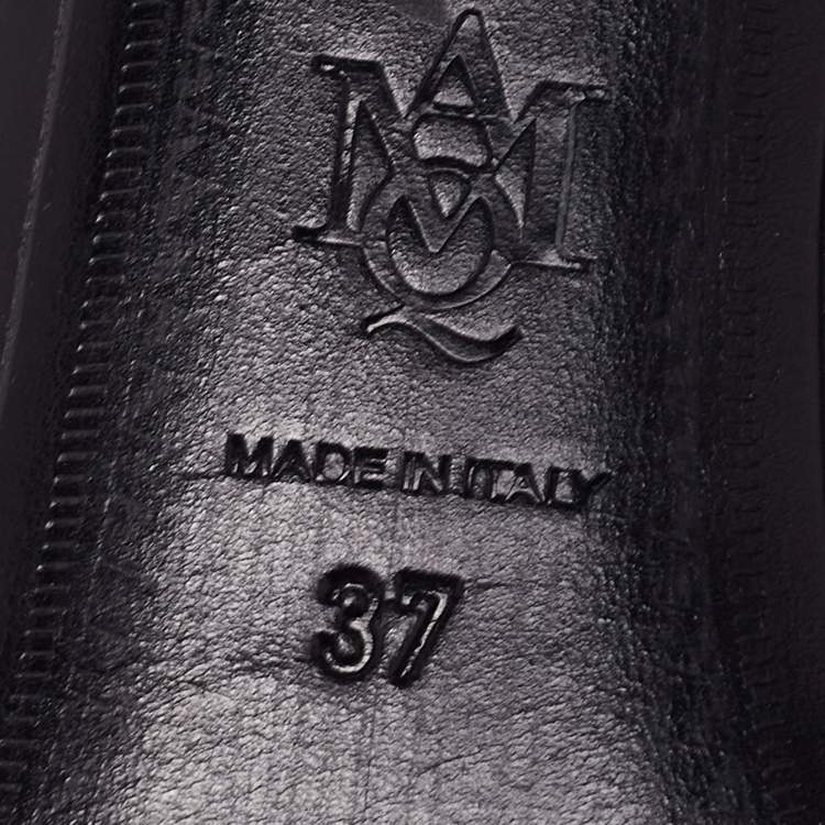 Pre Owned Alexander McQueen Black Leather Over The Knee Boots Size 37 