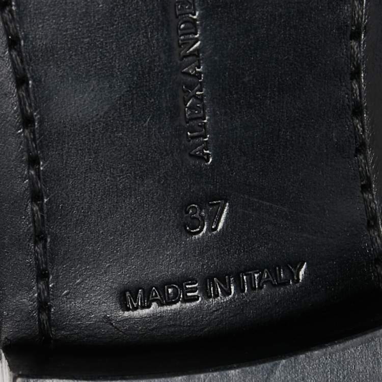 Pre Owned Alexander McQueen Black Leather Braided Chain Ankle Boots Size 37