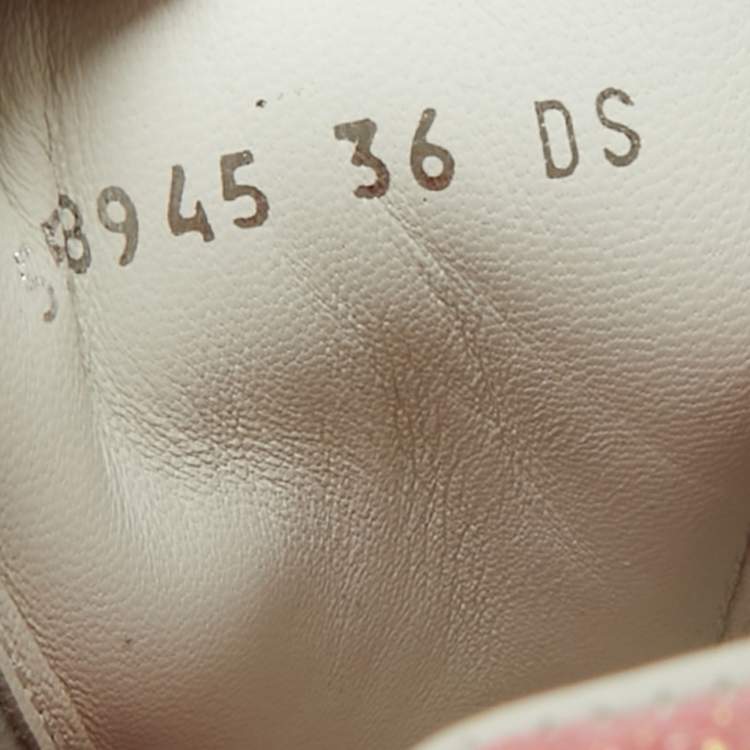 Pre Owned Alexander McQueen White/Pink Leather and Glitter Runway Sneakers Size 36
