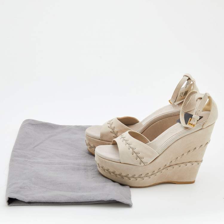 Pre Owned Alexander McQueen Grey Suede Peep-toe Slingback Sandals Size 39.5
